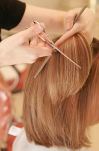 Woman getting a hair cut